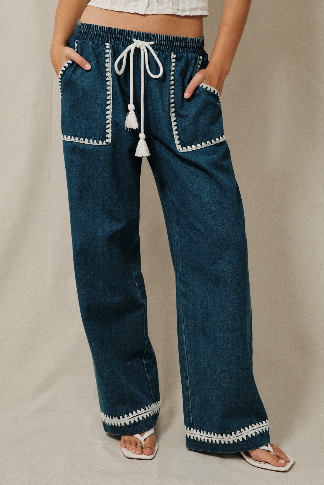 Barbados Blanket Stitch Denim Pants - Westly
