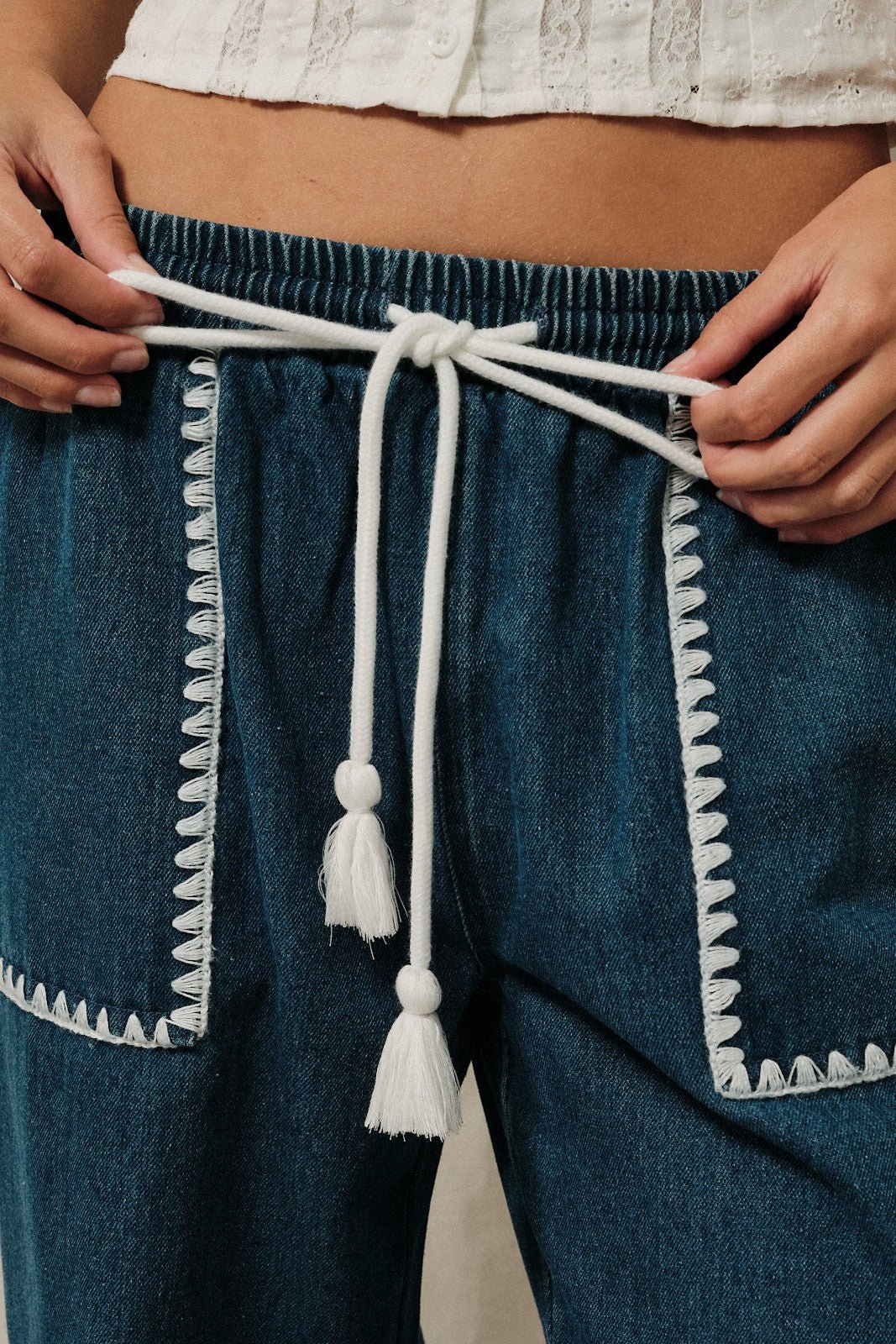 Barbados Blanket Stitch Denim Pants - Westly