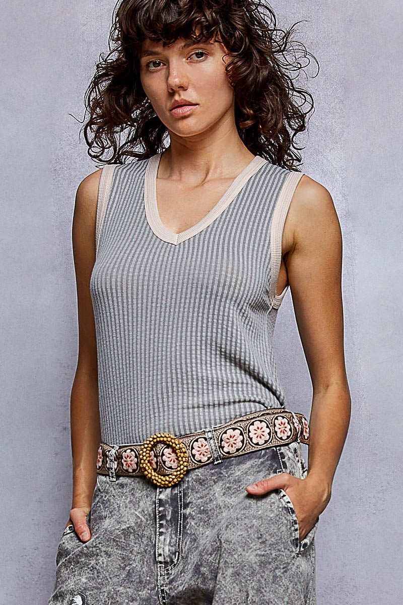 Bare Minimum Contrast Trim Ribeed Tank - Westly