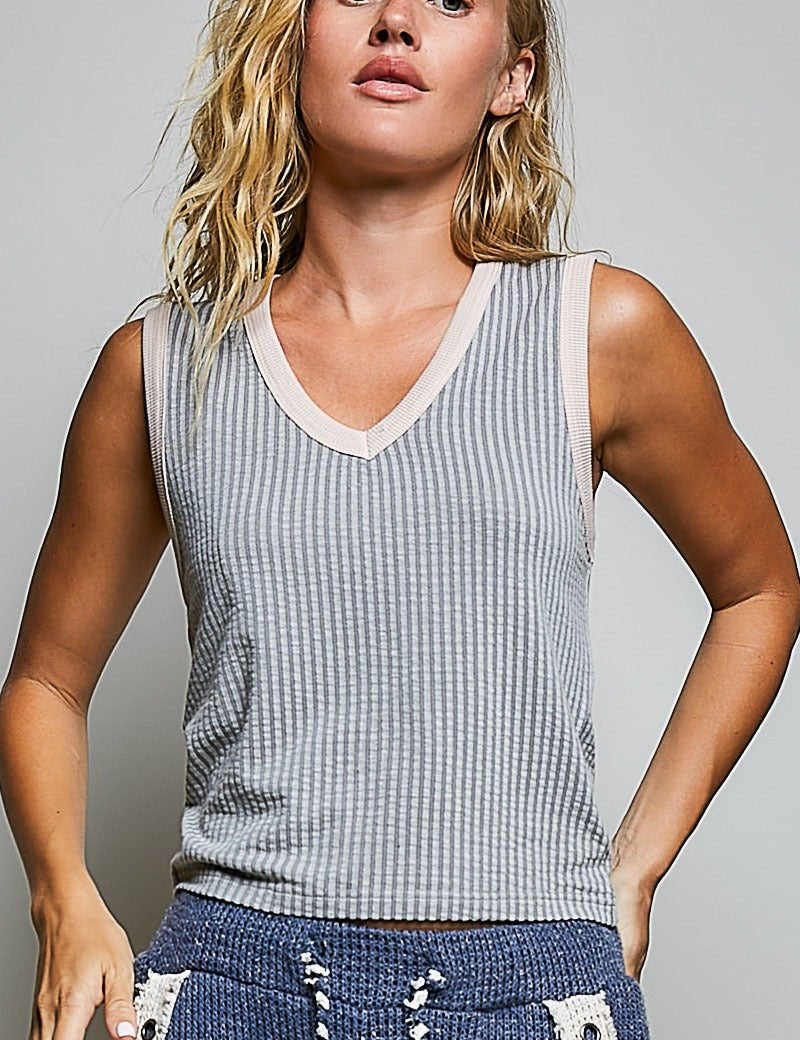 Bare Minimum Contrast Trim Ribeed Tank - Westly