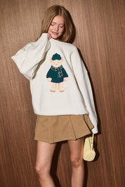 Barnaby Bear Motif Knit Sweater in White — product photo 01