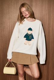 Barnaby Bear Motif Knit Sweater in White — product photo 02