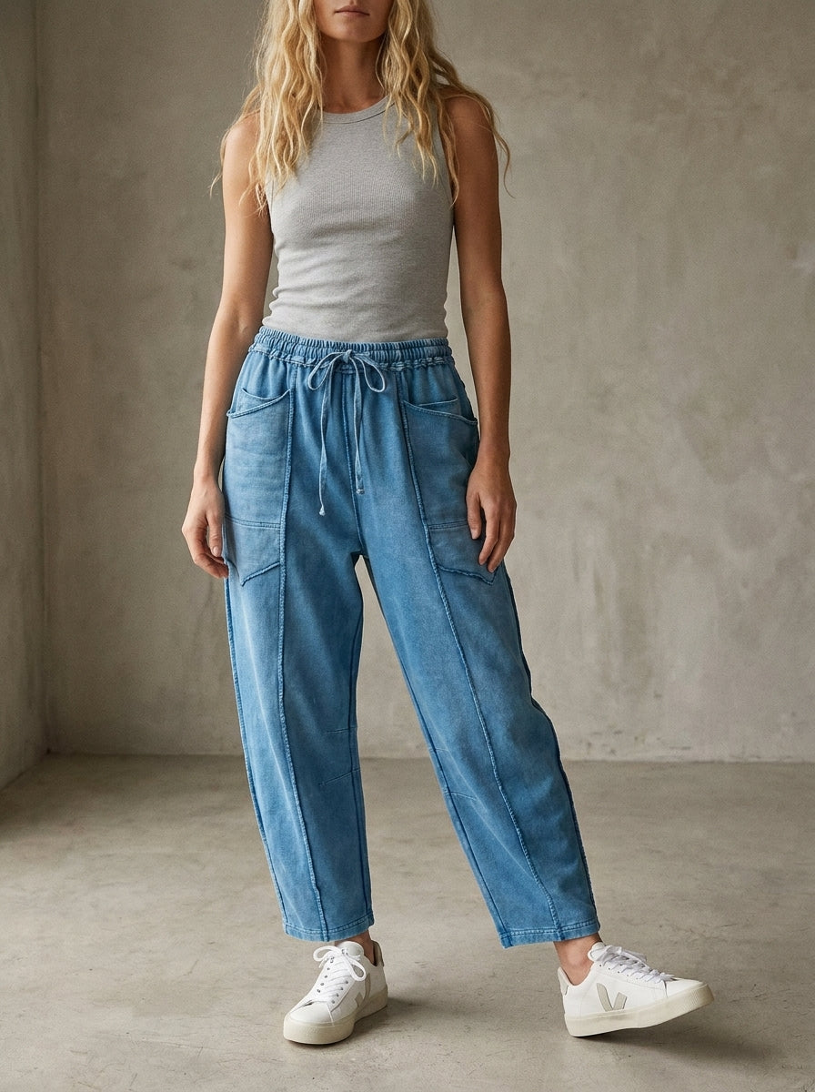 The Essential Mineral Washed Terry Knit Barrel Pants
