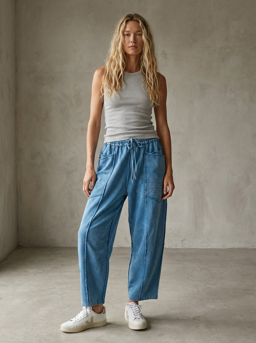 The Essential Mineral Washed Terry Knit Barrel Pants