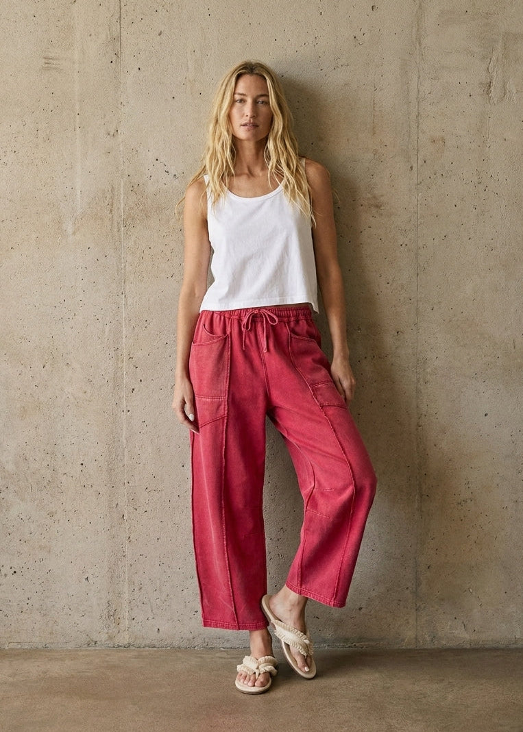 The Essential Mineral Washed Terry Knit Barrel Pants
