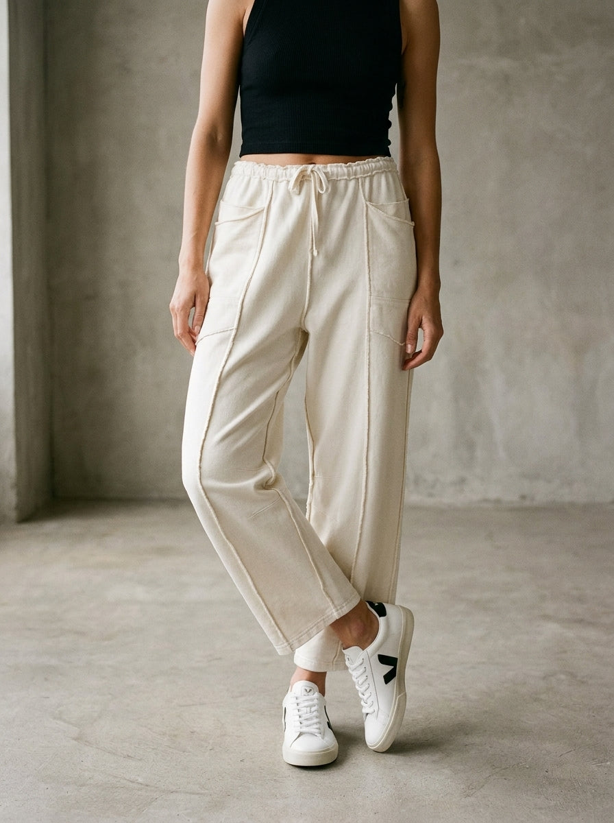 The Essential Mineral Washed Terry Knit Barrel Pants