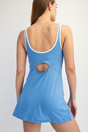 Baseline Contrast Trim Athletic Dress in Aqua Splash White, photo 3