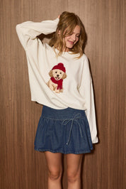 Baxter Holiday Puppy Knit Sweater in White — product photo 03