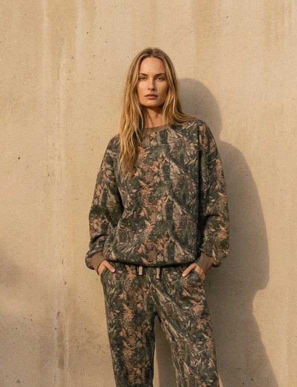Bayou Dark Woodland Camo Cloud Fleece Crew Neck Sweatshirt - Westly