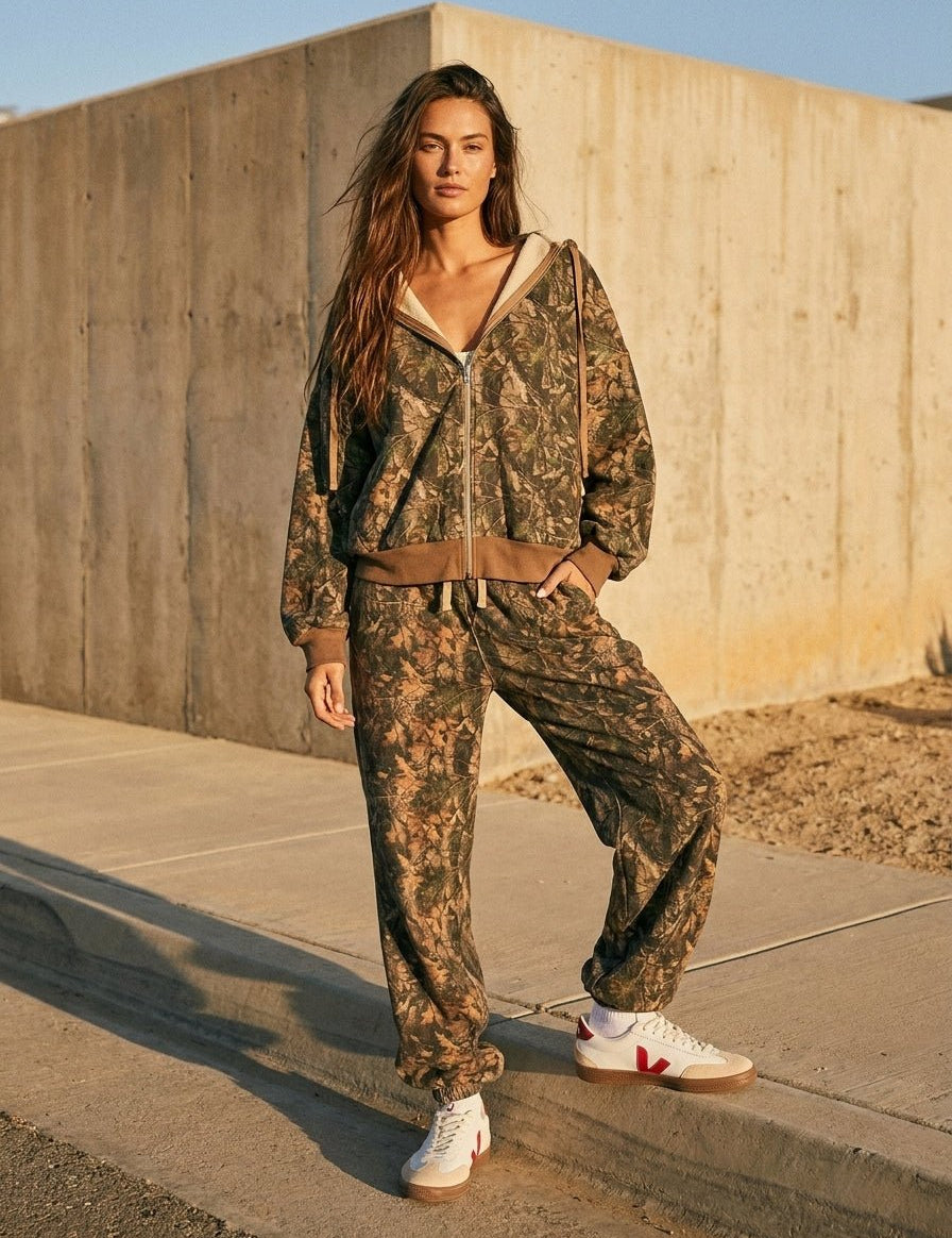 Bayou Dark Woodland Camo Cloud Fleece Oversized Zip - Up Hoodie - Westly