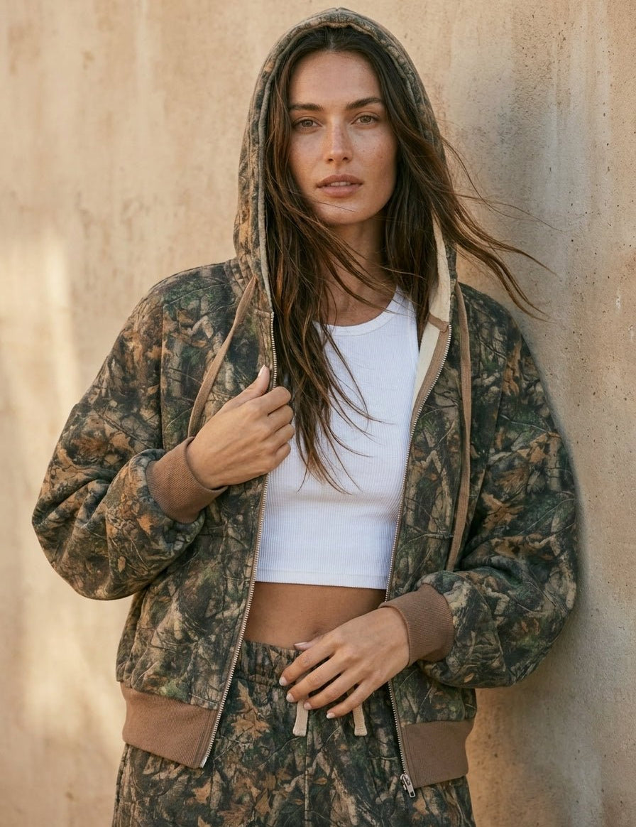 Bayou Dark Woodland Camo Cloud Fleece Oversized Zip - Up Hoodie - Westly