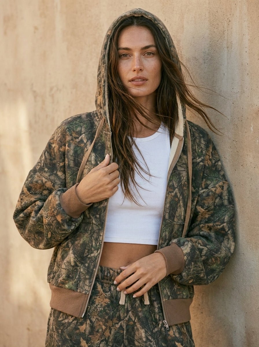 Bayou Dark Woodland Camo Cloud Fleece Oversized Zip - Up Hoodie - Westly