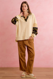Beck Camo Patchwork V-Neck Relaxed Pullover - Westly