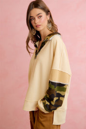 Beck Camo Patchwork V-Neck Relaxed Pullover - Westly