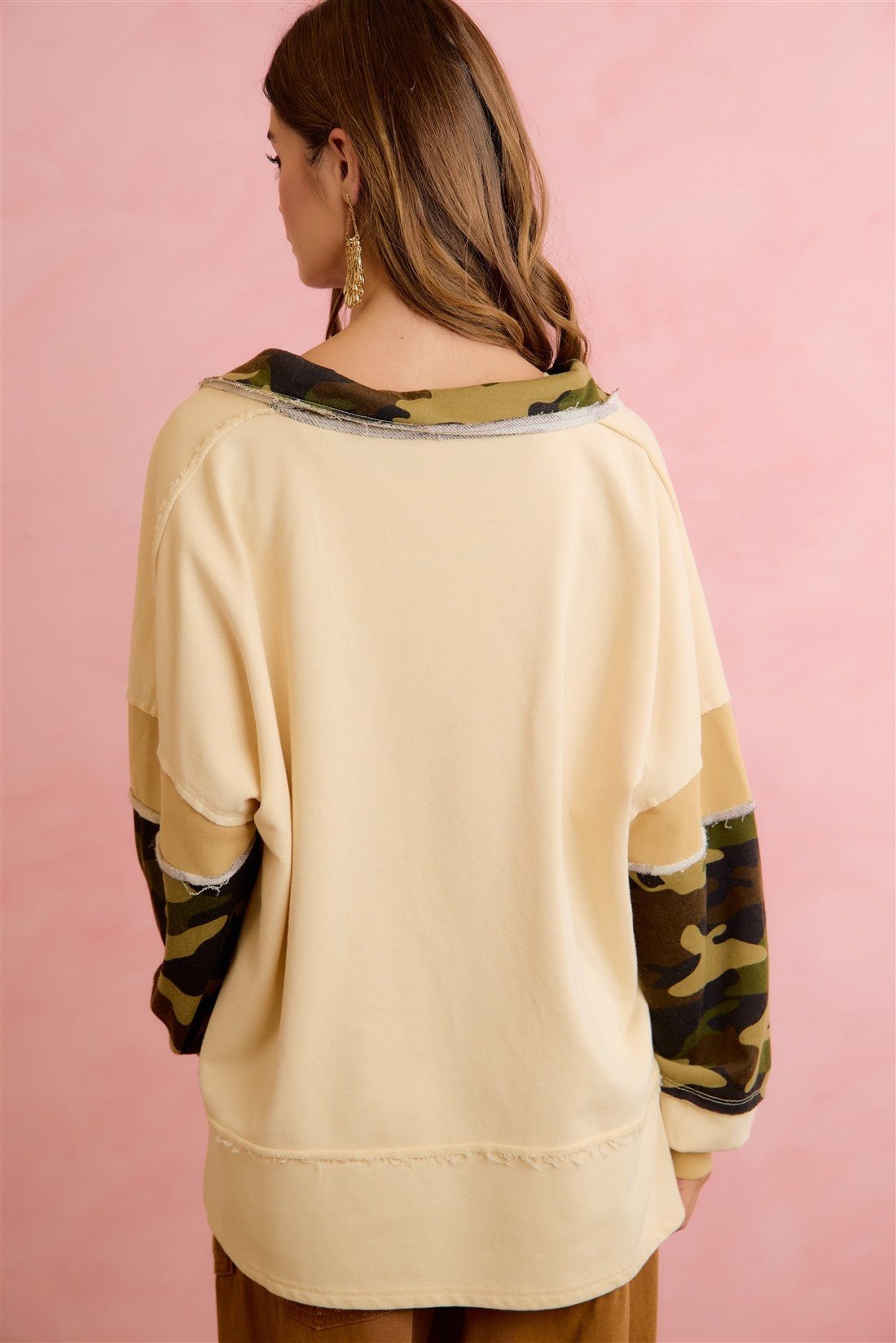 Beck Camo Patchwork V-Neck Relaxed Pullover - Westly