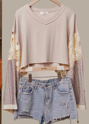 Bella Patchwork Bell - Sleeve Crop Top - Westly