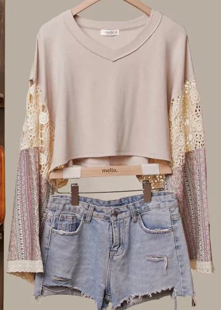 Bella Patchwork Bell - Sleeve Crop Top - Westly