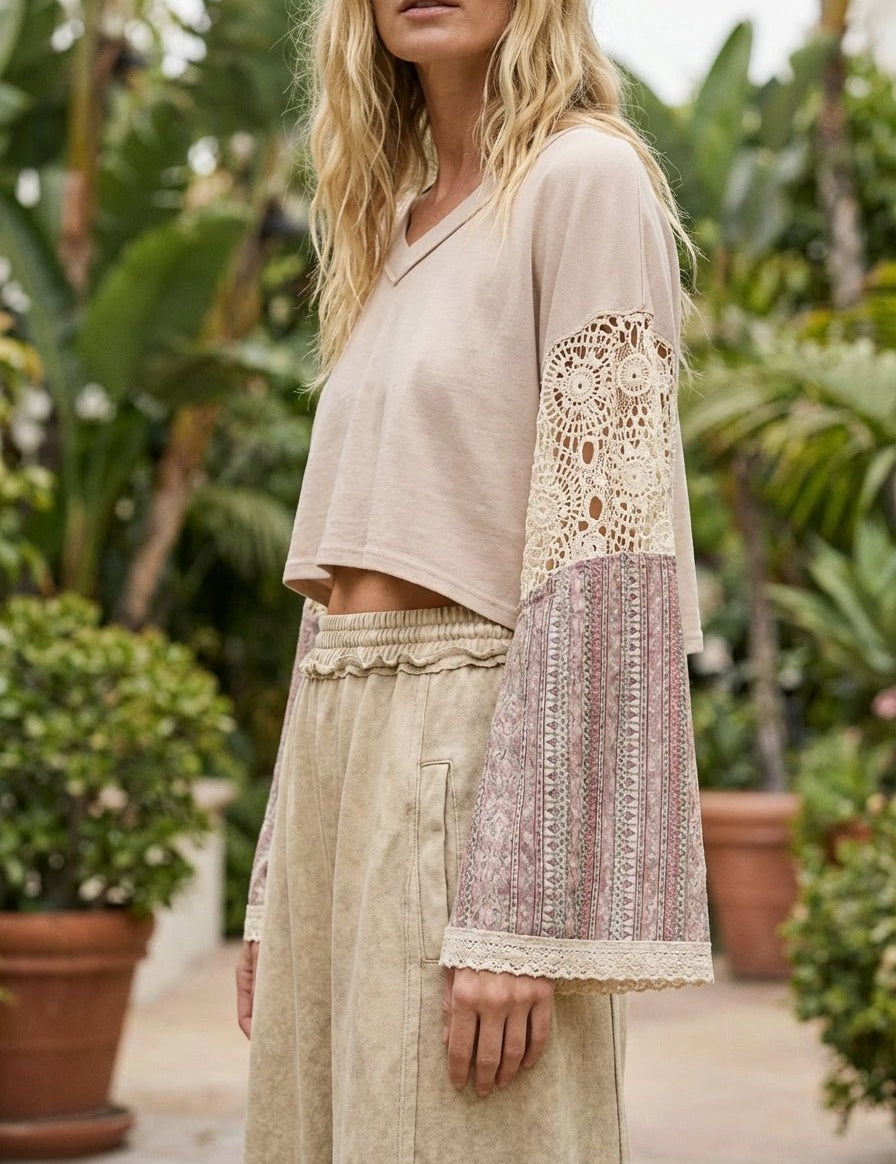 Bella Patchwork Bell - Sleeve Crop Top - Westly