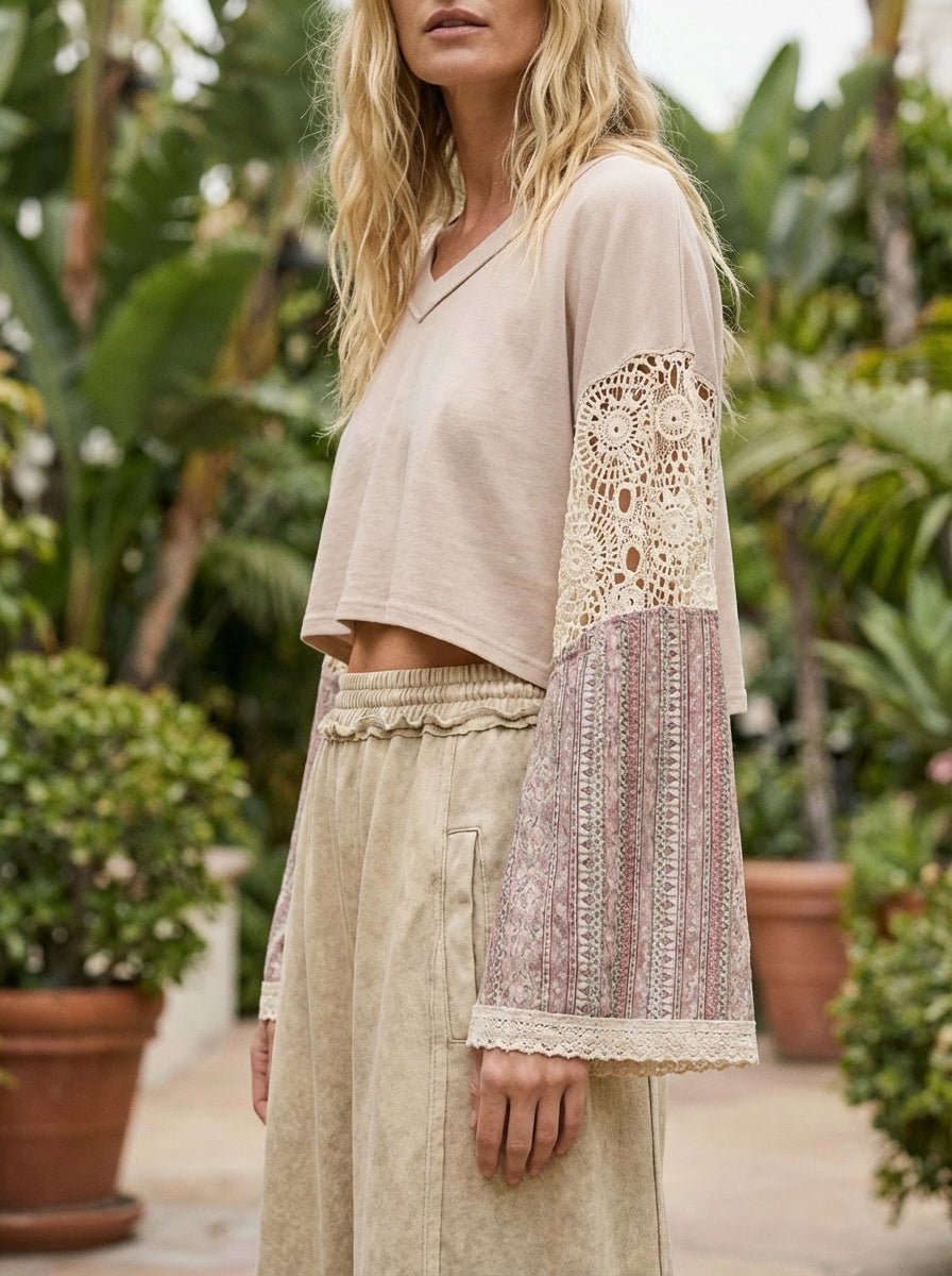 Bella Patchwork Bell - Sleeve Crop Top - Westly