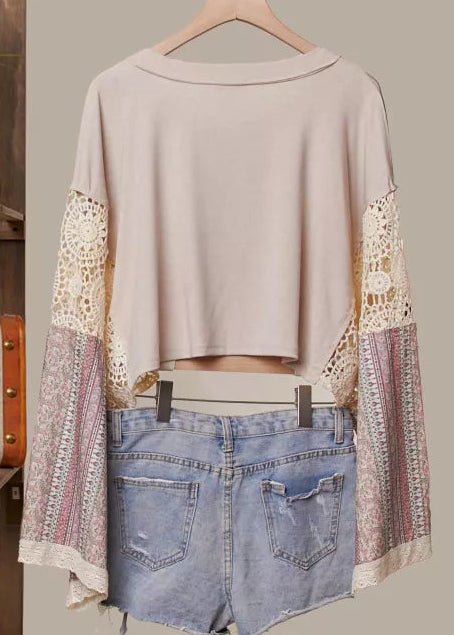 Bella Patchwork Bell - Sleeve Crop Top - Westly