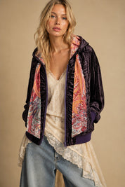 Belladonna Ruched Velvet Zip Hoodie - Westly