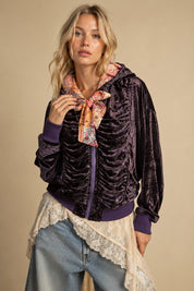 Belladonna Ruched Velvet Zip Hoodie - Westly