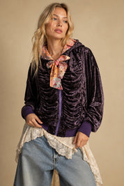 Belladonna Ruched Velvet Zip Hoodie - Westly