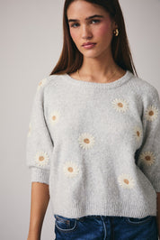 Bellis Daisy Knit Sweater - Heather Grey