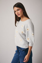 Bellis Daisy Knit Sweater - Heather Grey