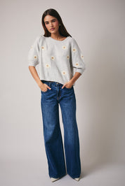 Bellis Daisy Knit Sweater - Heather Grey