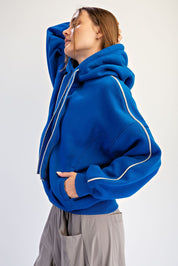 Benchside Contrast Piping Fleece Hoodie in True Blue Heather Grey, photo 3
