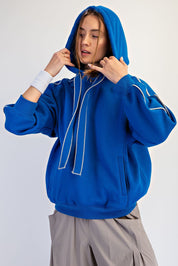 Benchside Contrast Piping Fleece Hoodie in True Blue Heather Grey, photo 4