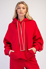 Benchside Contrast Piping Fleece Hoodie in True Red Peach Pink, photo 1