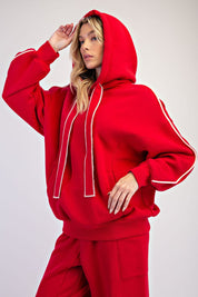 Benchside Contrast Piping Fleece Hoodie in True Red Peach Pink, photo 4