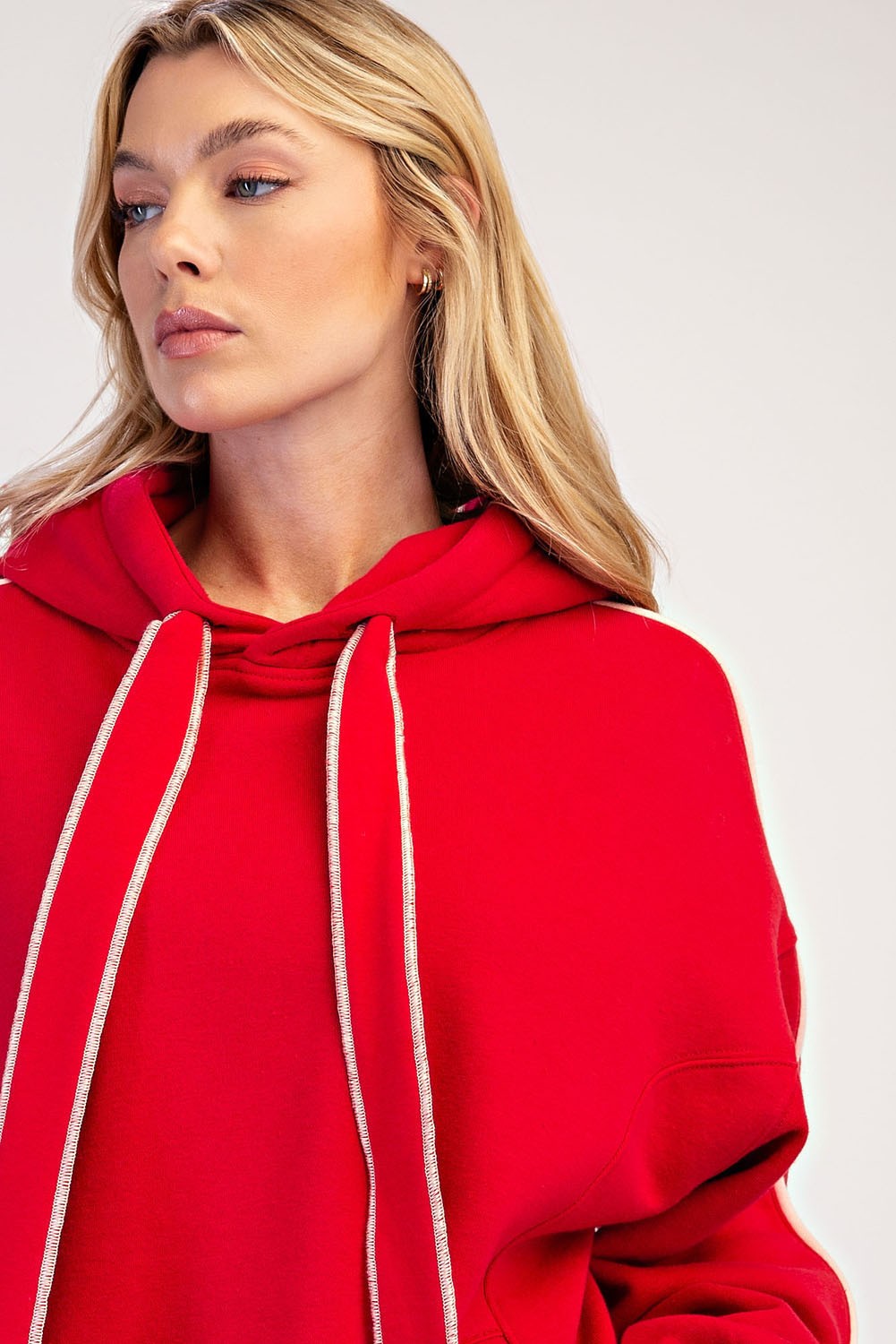 Benchside Contrast Piping Fleece Hoodie in True Red Peach Pink, photo 5