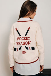 Benchside Hockey Season Cardigan - Cream Red