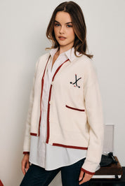 Benchside Hockey Season Cardigan - Cream Red