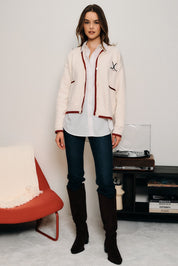 Benchside Hockey Season Cardigan - Cream Red