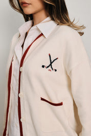 Benchside Hockey Season Cardigan - Cream Red