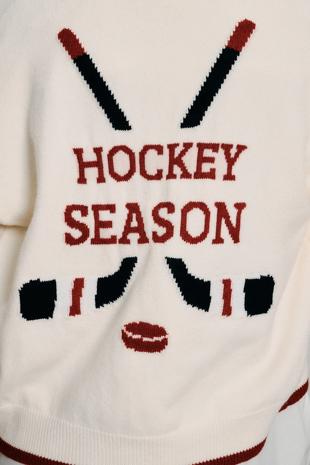 Benchside Hockey Season Cardigan - Cream Red