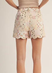 Bennett Pastel Floral Patchwork Scalloped Shorts - Westly