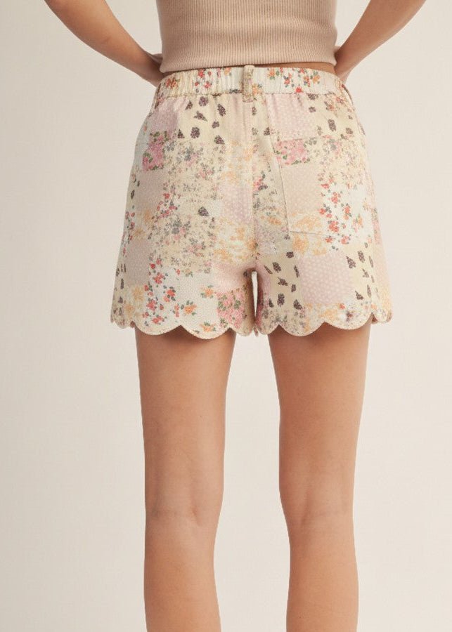 Bennett Pastel Floral Patchwork Scalloped Shorts - Westly