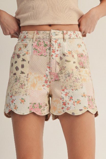 Bennett Pastel Floral Patchwork Scalloped Shorts - Westly
