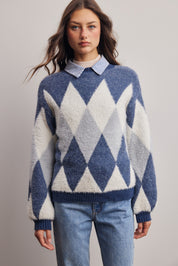 Berkeley Argyle Knit Sweater in Blue, photo 1