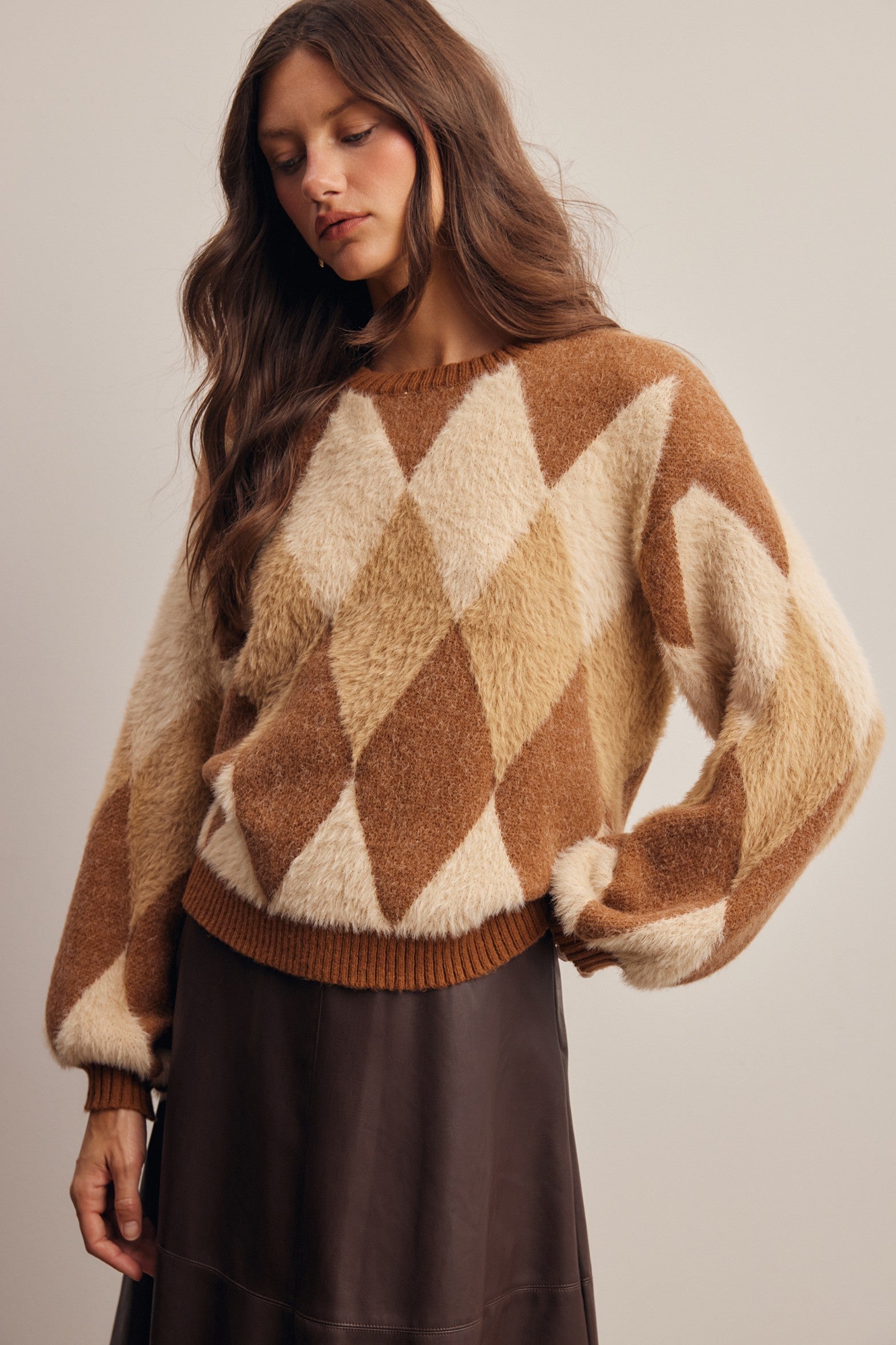 Berkeley Argyle Knit Sweater in Brown, photo 2