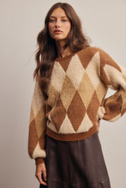 Berkeley Argyle Knit Sweater in Brown, photo 3