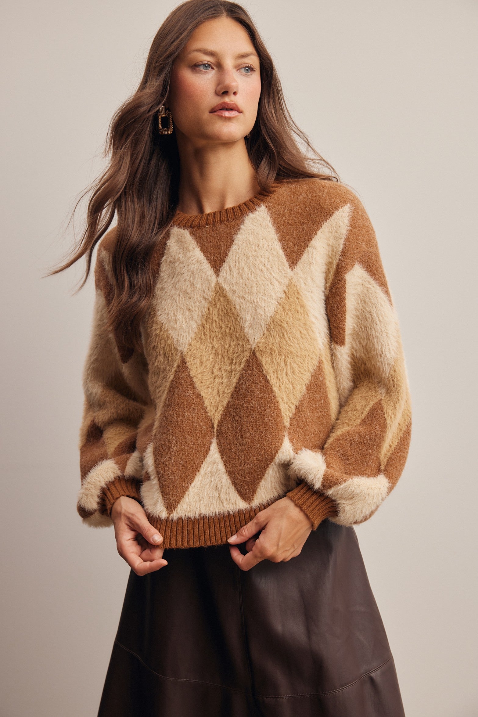 Berkeley Argyle Knit Sweater in Brown, photo 4
