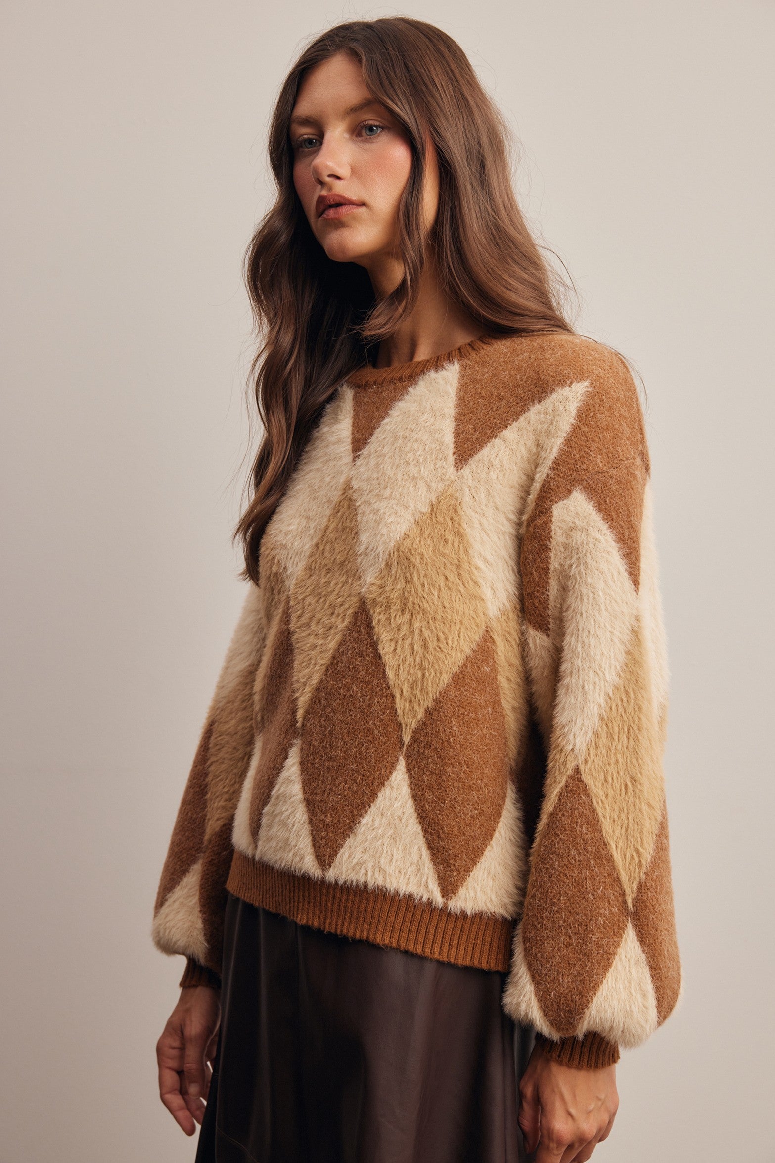 Berkeley Argyle Knit Sweater in Brown, photo 6