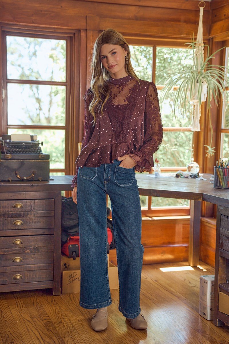 Bernadette Polka Dot Lace Sleeve Blouse - Westly