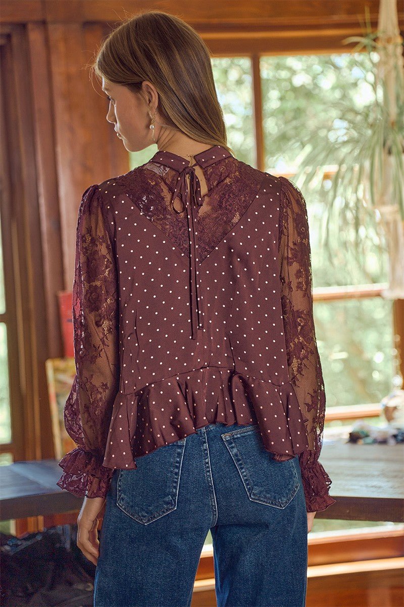Bernadette Polka Dot Lace Sleeve Blouse - Westly